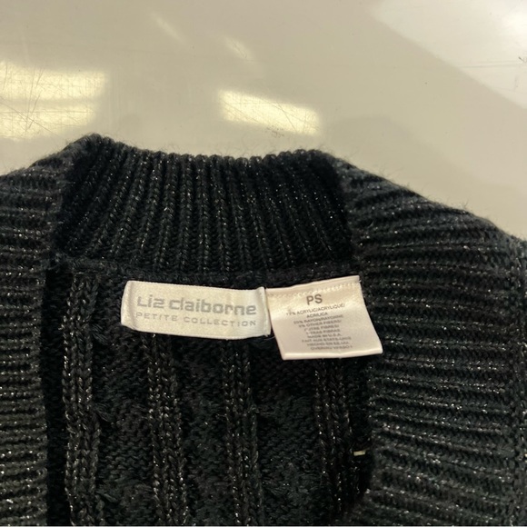 Liz Claiborne women’s petite black V neck glitter sweater PS m138-33 - Picture 2 of 3